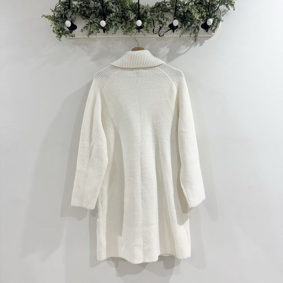 Ann Taylor Cream Ribbed Double Breasted Pea Sweater Coat Large KD - Picture 4 of 4